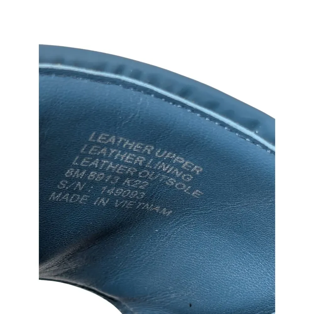 Tory Burch Eleanor Sandals Brisk Blue Leather Slides Logo‎ Size 8